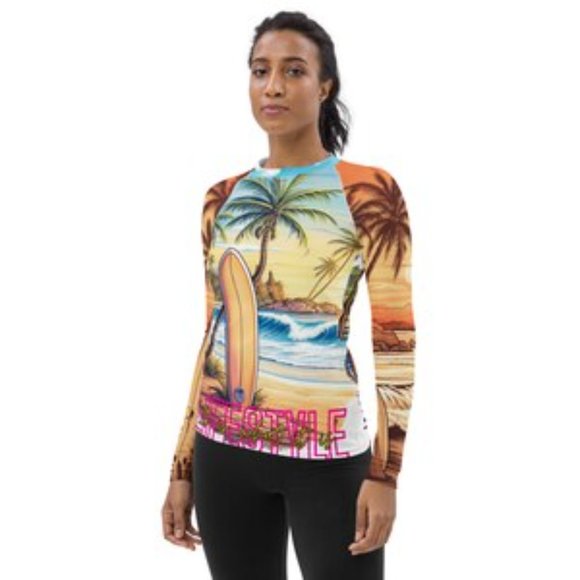 MUDPUPs Surf & Sand Crop Top Rashguard for Surfer Girl Vacay Shirt for Surfing - Picture 10 of 10